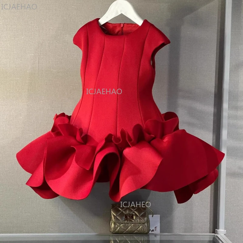 Red Girls Sweet Tutu Party DressPageant Attire Children Formal Celebration Holiday Outfit Costume Princess Gown Performance