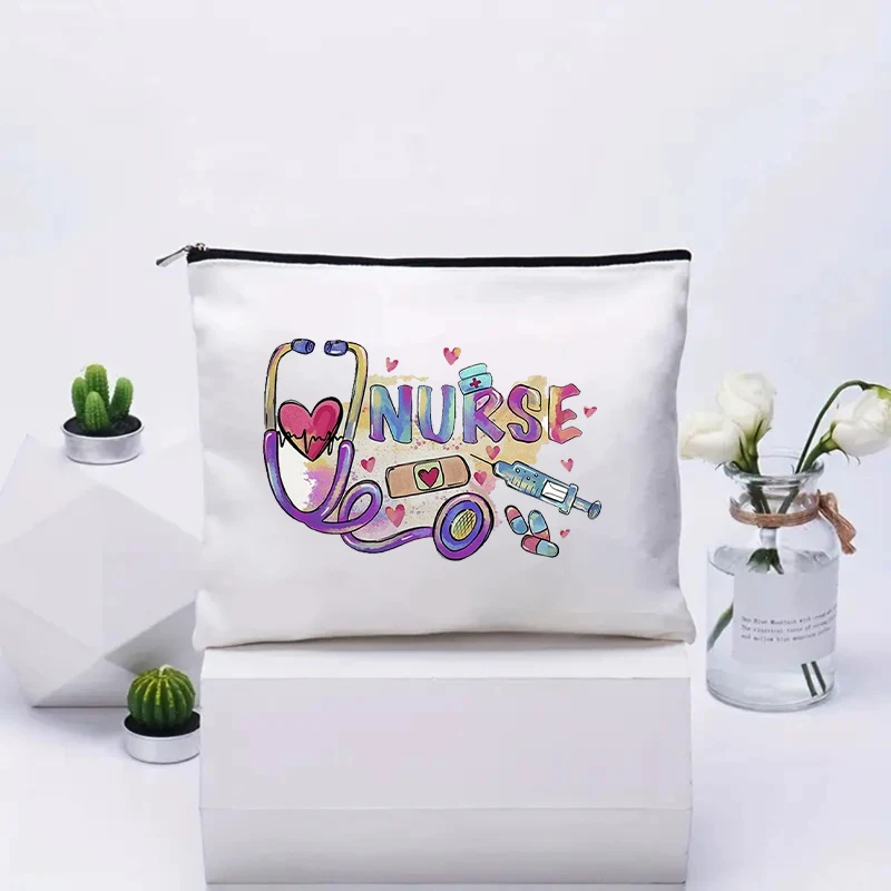 Nurse Life Pattern Makeup Bag Best Gift for Nurse Women Cosmetic Pouch Bachelorette Party Gift Nursing Professional Cosmetic Bag