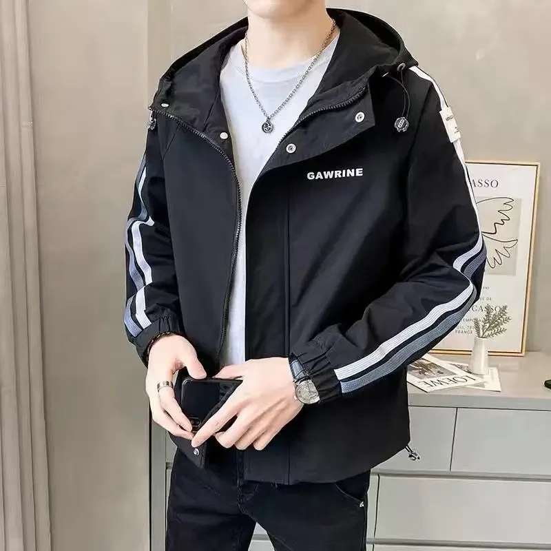 

GELITAYIN Man Coat Zip V Spring Autumn Printed Black Jacket For Men Hoodie Aesthetic Casual Joker Cheap Sale High Quality Stylis