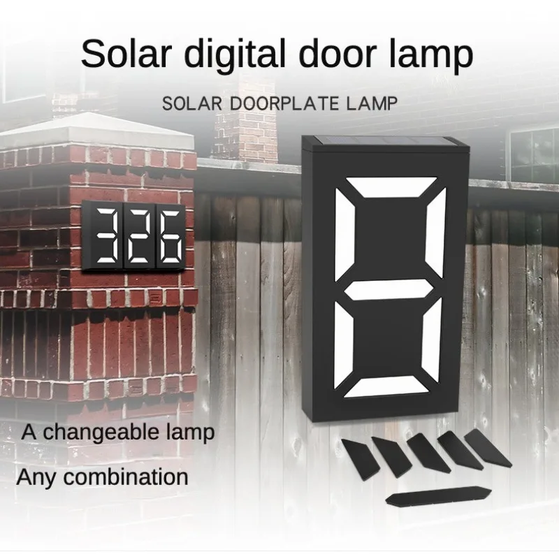 

Solar Lamp Led Lights Outdoor House Number Exterior Fence Lamps Villa Hotel IP55 Waterproof Solar Sunlight Logo Porch Light