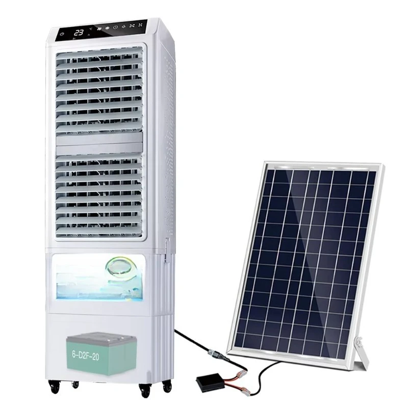 Plastic body 230V AC 24V DC, rechargeable battery, solar portable mobile water evaporative air cooler, household air conditioner