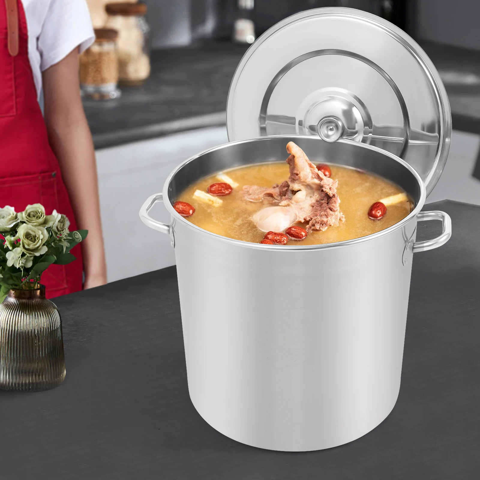 

Large Cooking Pot with Lid, Stainless Steel Soup Pot 48L