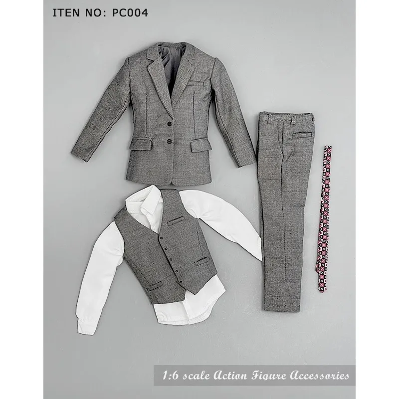 

PC004 1/6 Scale Soldier Grey Suit Vest T Vest White Shirt with Tie Clothing Set Model for 12'' Action Figures Body Doll Gift