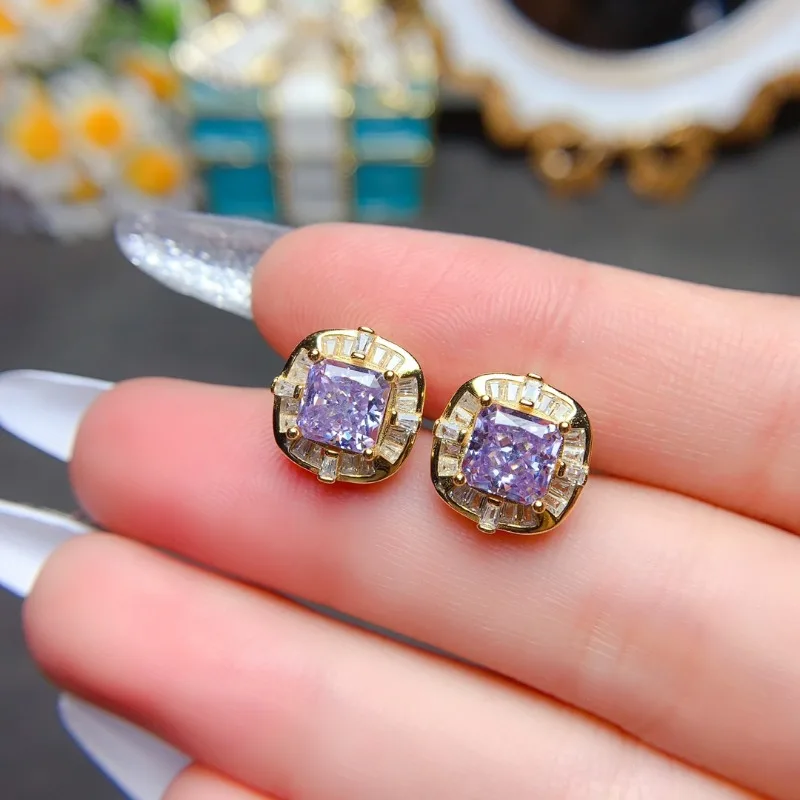 Real Purple Moissanite Diamond Stud Earrings D Color 1ct 925 Sterling Silver  Earrings Wedding Fine Jewelry for Women