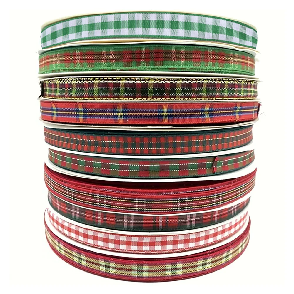 4.6m 10mm Checkered Ribbon Christmas Color Series Christmas Decorations Diy Valentine Day Gift Packaging Jewelry Making Supplies