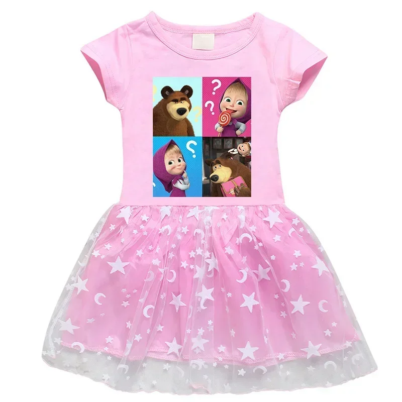 

Summer Girls Dress Mashas and Bears Kids Clothes Cartoon Short-Sleeved Party Dresses Girls Princess Dress Wedding Vestidos