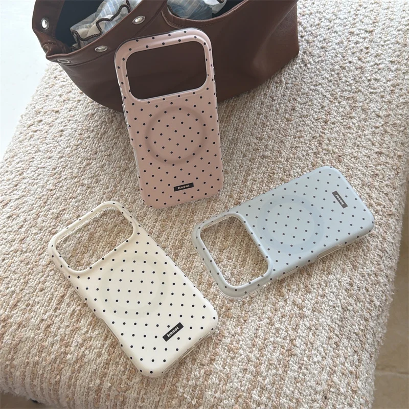 

Korean Ins Polka Dot Magnetic Phone Case For iPhone 17 16 15 Pro Max Shockproof Protective Cover For Magsafe Girls