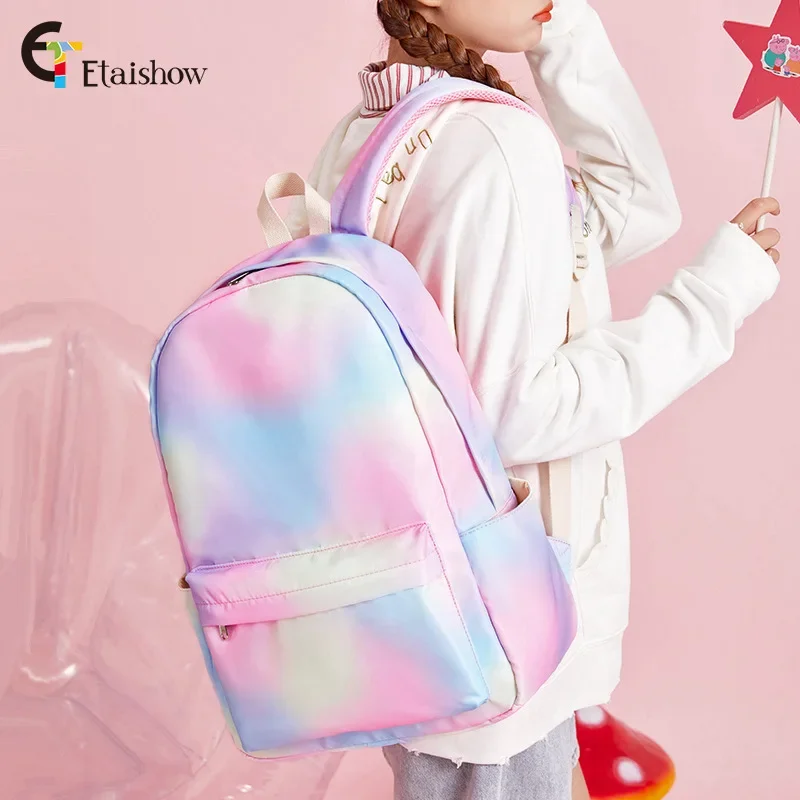 Female Rainbow Gradual Change Color Junior High School Students Schoolbag Lightweight Large Capacity Backpack