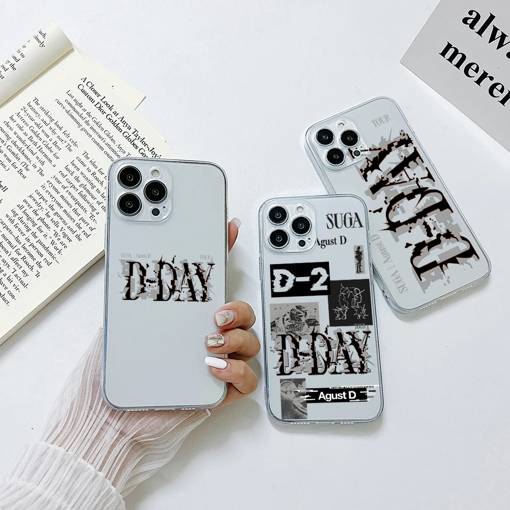 Suga D-DAY Phone Case For iPhone 15 14 13 12 11 Mini Pro Max X XR XSMax 6S 6 7 8 Plus SE20 Transparent Cover