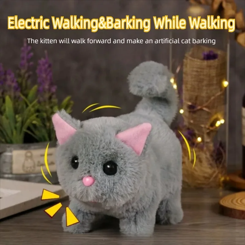 Robô simulado gatinho balançando brinquedo de pelúcia interativo andando faz você feliz animal de estimação elétrico design criativo e interessante
