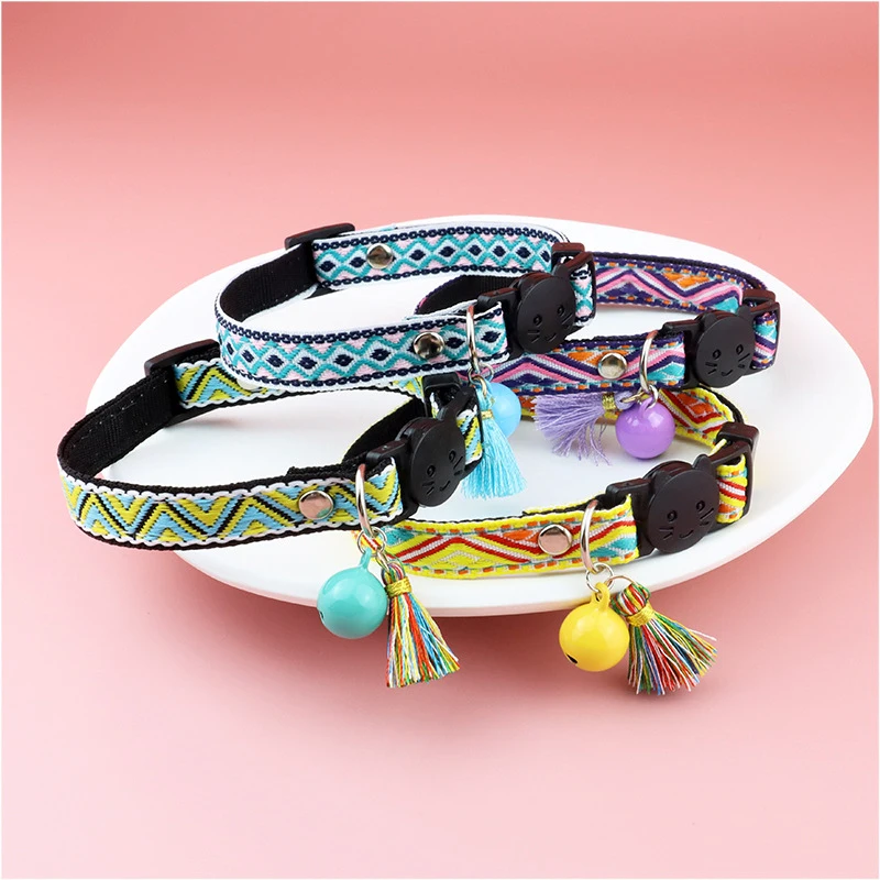 Cat Collar with Bell Safety Tribal Pattern Geometric Aztec Print Collars Cat Airtag Collar Cats Kitten