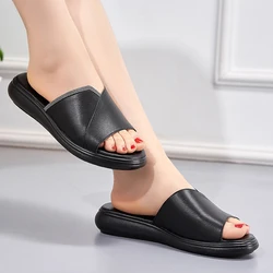 Flat Leather Slippers Women's Summer Shoes Plus Size 41 Non-slip Soft Casual Mother Sandals Fashion Women's Slides