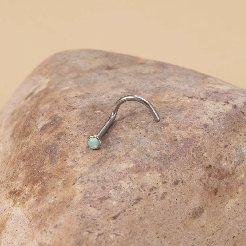 1pc Opal Nose Ring Piercing Stainless Steel nose Stud Nostril Screw Nariz for Women Indian Body Jewelry Gold silver color 20G