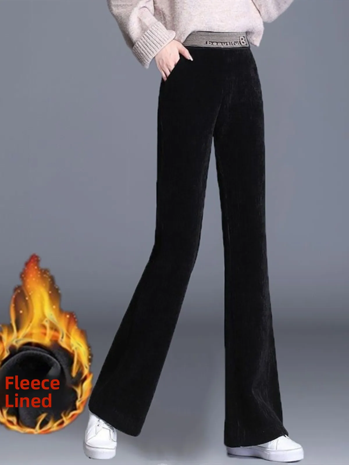 Thiened Fce 裏地付きまたは裏地なし ストレートレッグ ワイドレッグパンツ ハイウエスト 韓国風 通勤 ファッション ポリエステル繊維