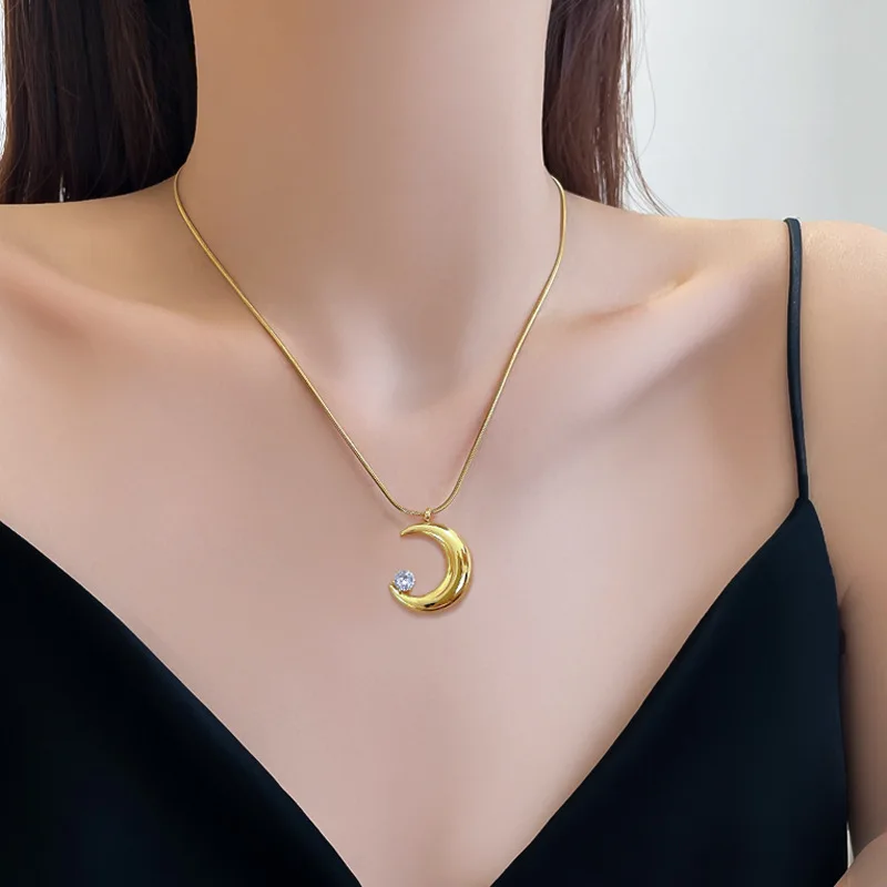 OIMG 316L Stainless Steel Gold Plated Korean Romantic Moon Pendant Neckalce For Women Girls Rustproof Luxury Jewelry No Fade