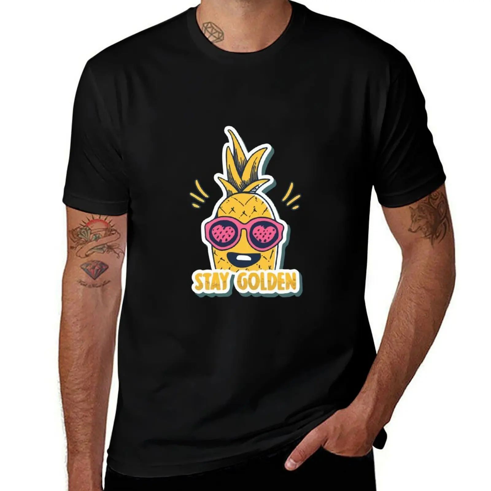 Stay Golden Pineapple with Sunglasses T-Shirt No Iron Casual Short Sleeve Top