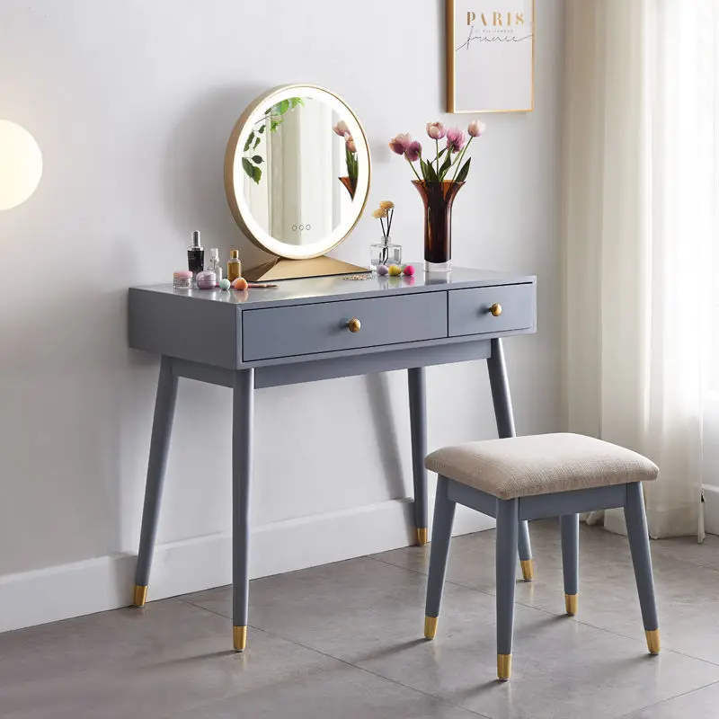 Nordic dressing table, bedroom creative dressing table Italian style light luxury multifunctional solid wood dressing table