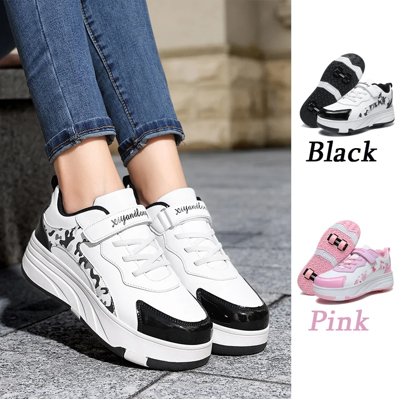 Kids Roller Skate Shoes Fashion Casual Sports Children 4-Wheels Sneakers for Boys and Girls Gift Nice Footwear