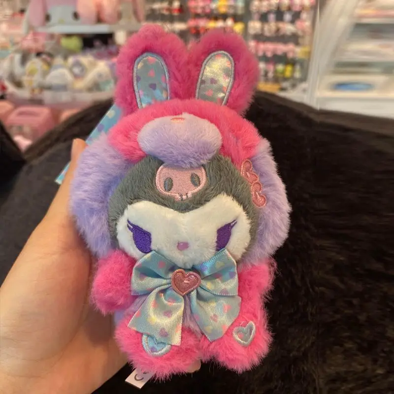 Sanrio Kuromi Cross-Dressing Spring Colorful Rabbit Plush Keychain Car Key Pendant Backpack Decoration Commemorative Collectible