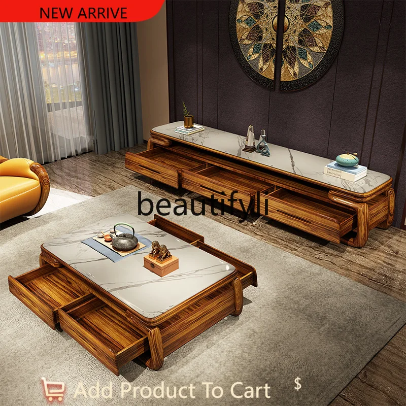 

Solid wood new Chinese-style living room medium and small apartment simple modern marble coffee table TV cabinet combination G12