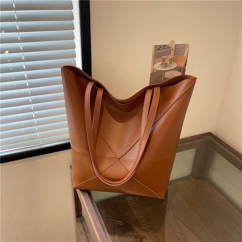 Große Kapazität Tasche Für Frauen Pu Leder Handtasche Designer Eimer Schulter Tasche Weibliche Top Griff Tote Einfache Reisetasche Schwarz – Detail 22