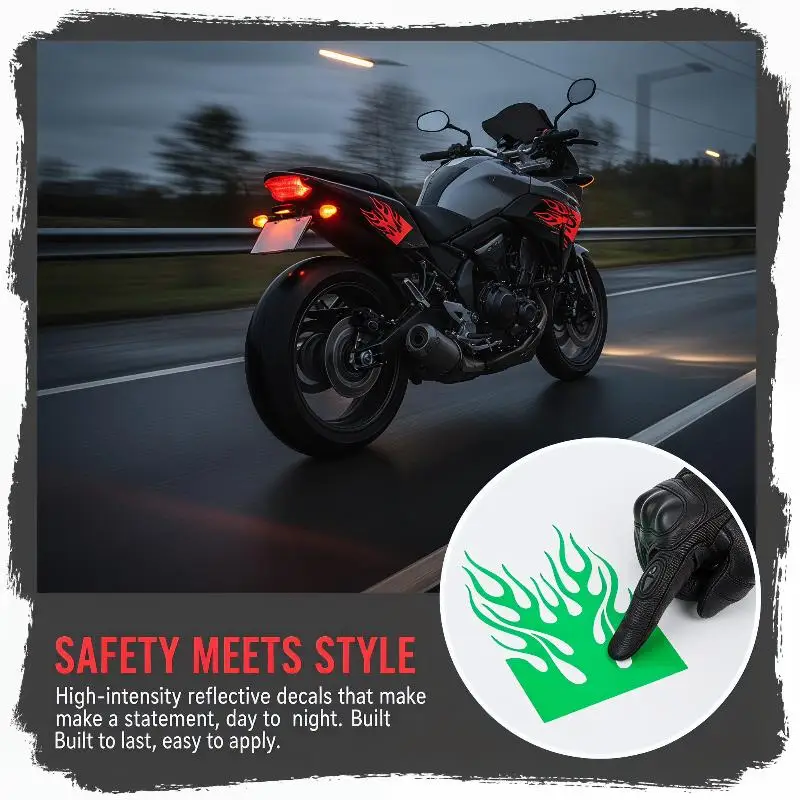 

Motorcycle Flame Fire Custom Sticker Waterproof Scratch Resistant Vinyl Decal for ATV Motorbike Helmet Travel Luggage