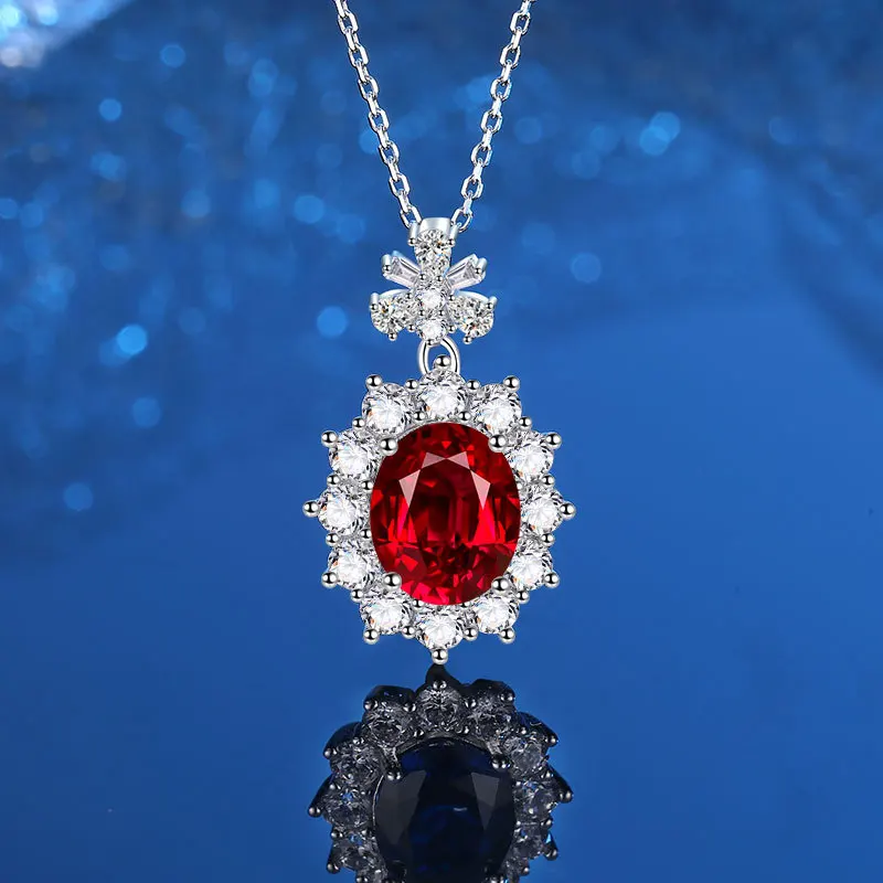 Mylux Jewelry Luxury Solid Platinum PT950 Women's Pigeon Hemoglobin Blue Moissanite Diamond Pendant Necklace