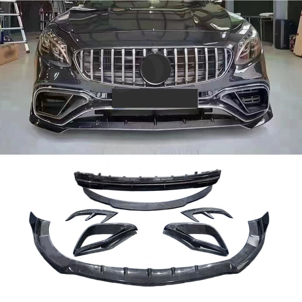 

Для Benz S Class W217 C217 S63 S65 AMG Coupe 2014-2019 Передняя губа из углеродного волокна Вентиляционные накладки Задний диффузор Задний спойлер FRP