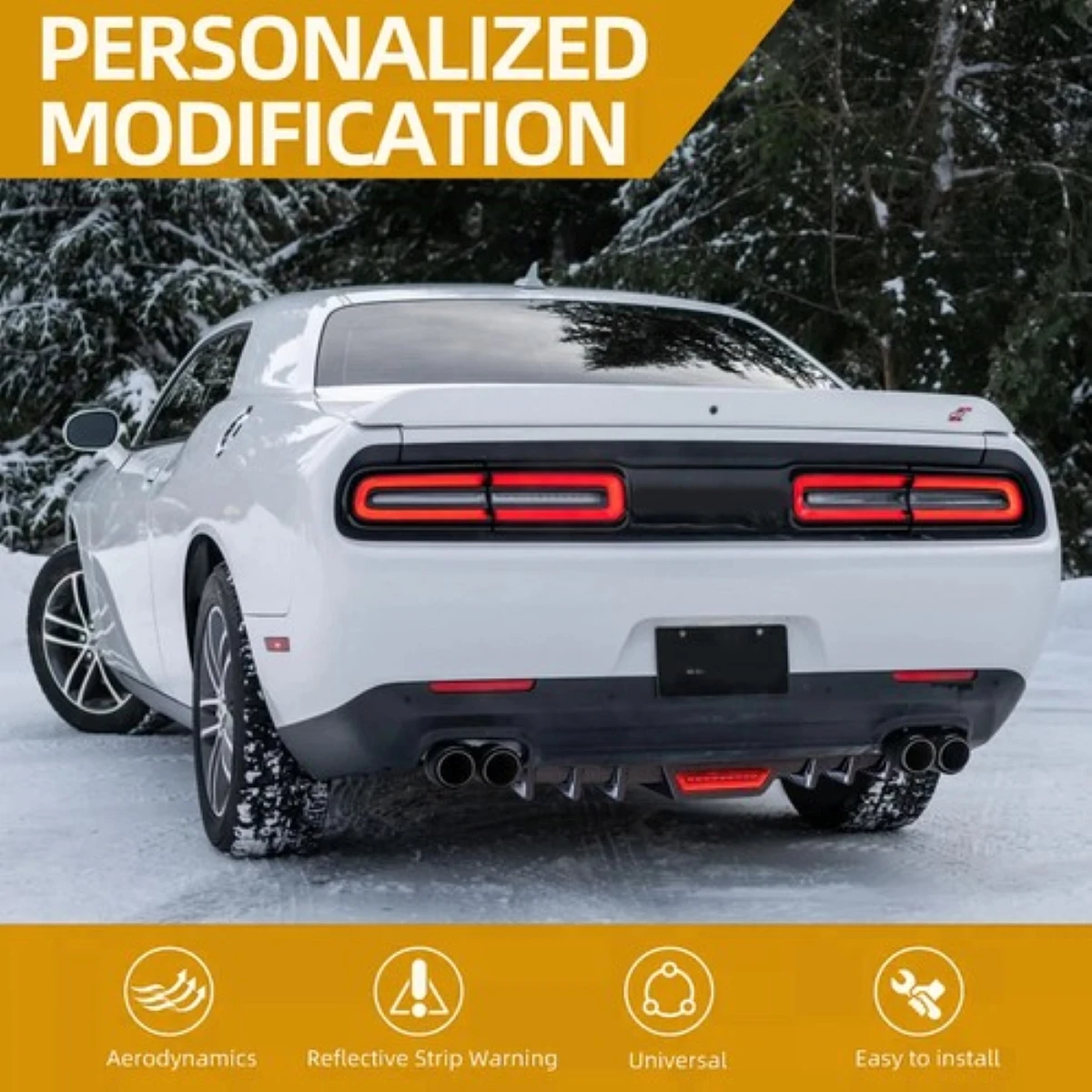 For Honda Civic Lower Rear Bumper Diffuser Lip with LED Tail Brake Stop Light