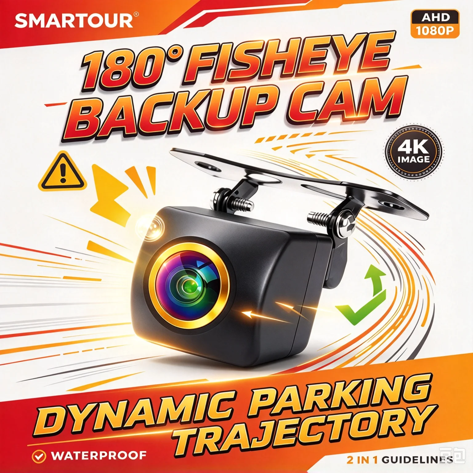 AHD 1080P Dynamic Trajectory Rear View Camera, Starlight Night Vision Car Backup Reverse Camera with Moving Guide Lines