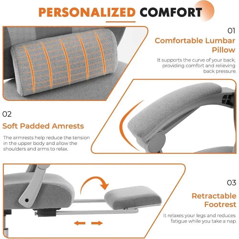 Cadeira de mesa de computador de escritório, cadeiras giratórias ergonômicas de malha com encosto alto e rodas, suporte lombar confortável