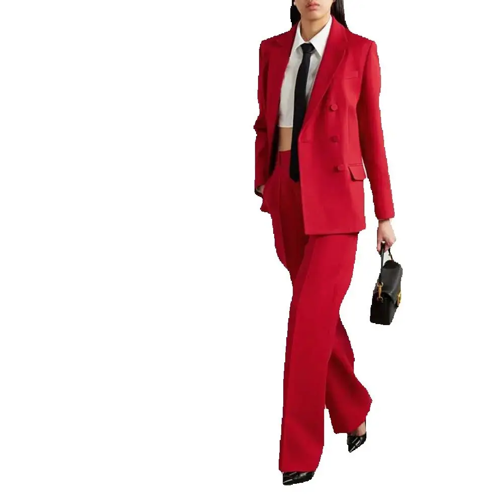 Smart Chic Red Suits for Women Notch Lapel 2 Piece Jacket Pants Female Clothing Cool Fashion Office Lady Slim Fit Blazers Sets