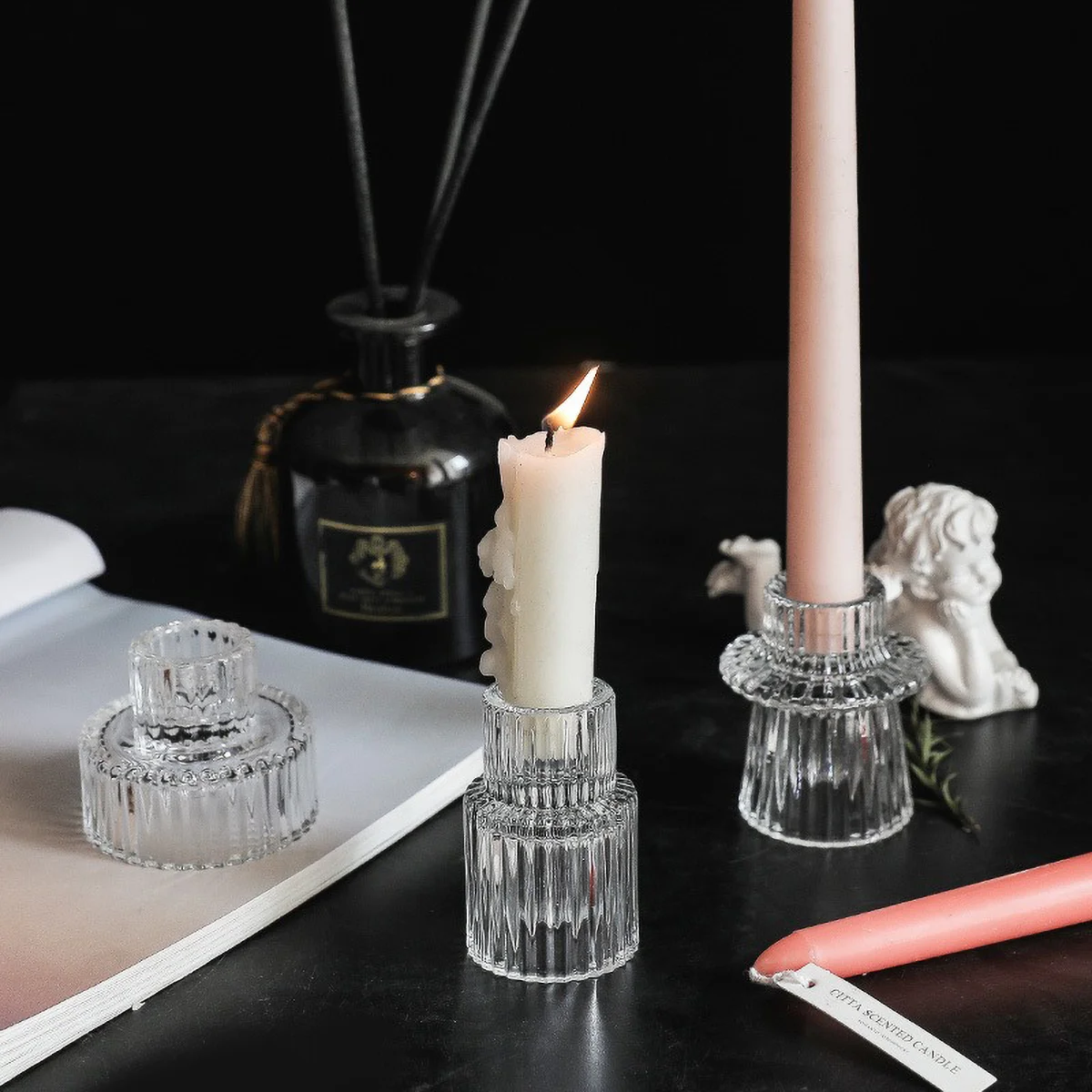 Clear Glass Pillar Tealight Holder 4