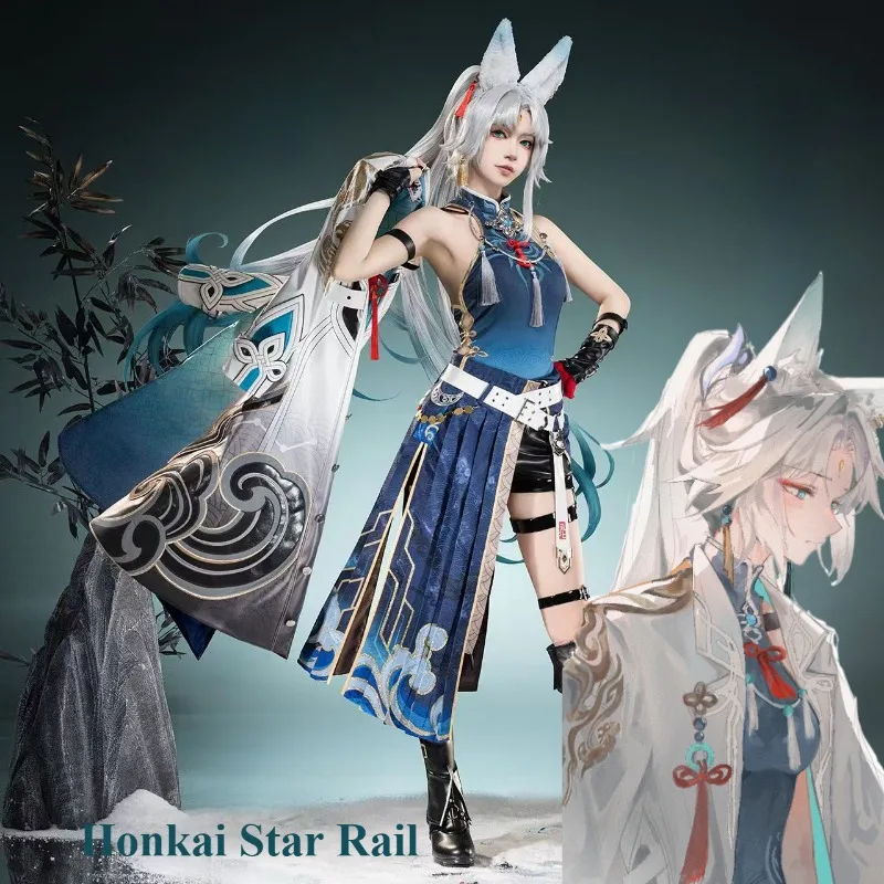 

Feixiao Cosplay Honkai Star Rail White Robe Full Set Wig Role Play Outfit Women Long Winter Costume Theme Party New Year Clothes