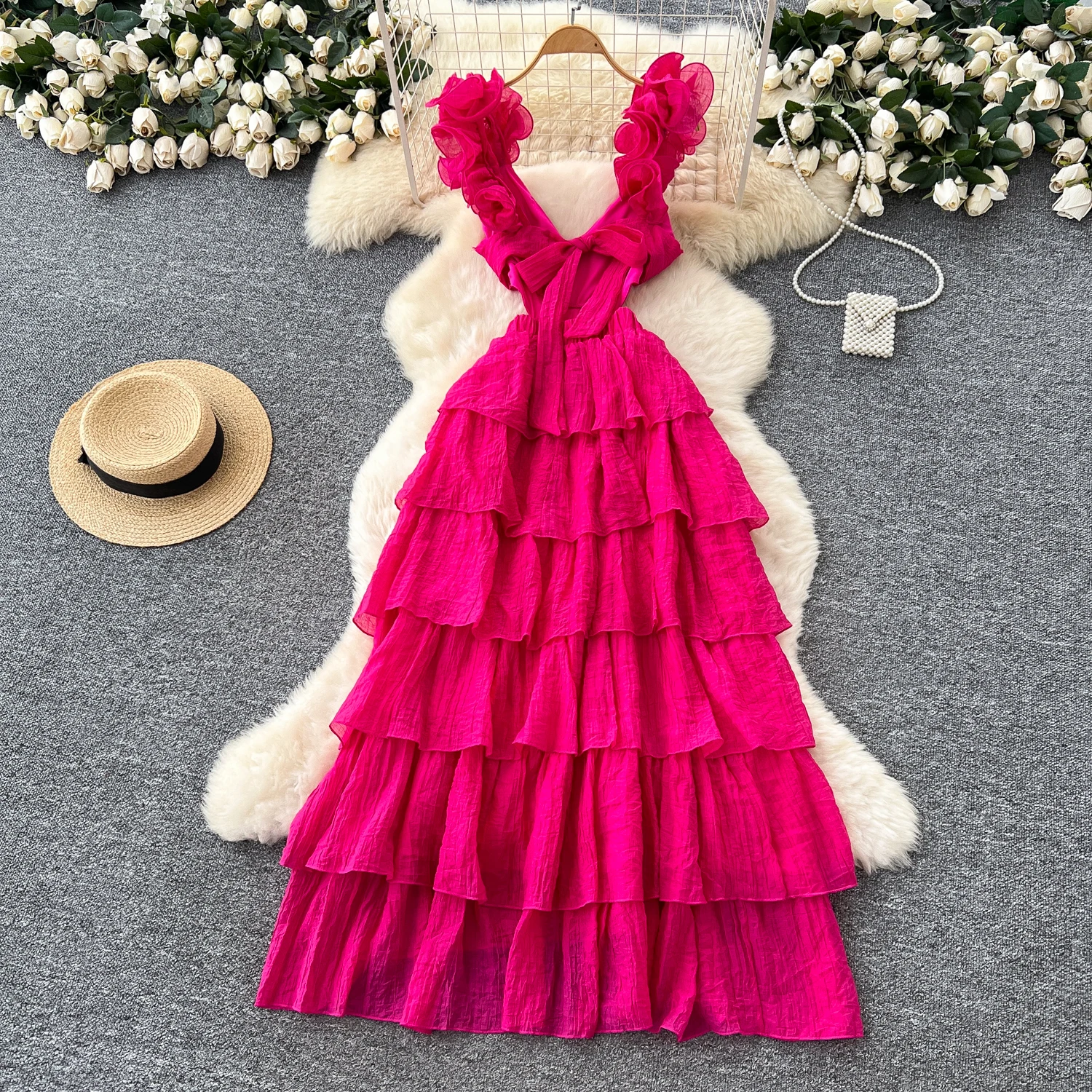 Chic vintage tridimensionale a strati elegante fata moda coreana Boho prendisole abbigliamento donna abiti da cerimonia