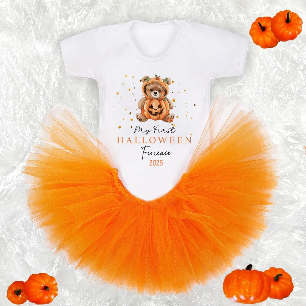 

Personalized Babys 1st Halloween Tutu Outfit Baby 1st Halloween Trick or Treat White Tutu Dress+Romper Set Girls Halloween Cloth