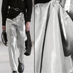 Liquid Reflective Crystal Gray Windbreaker Pants Fabric Smooth Shiny Crisp Wedding Dress Designer Fabric