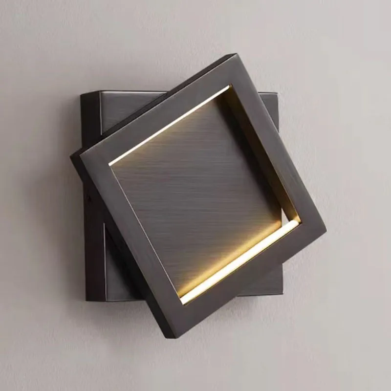 Nordic Modern Minimalist Luxury Square Copper Wall Lamp Bedroom Living Room Background Dector Led Bedside Lighting