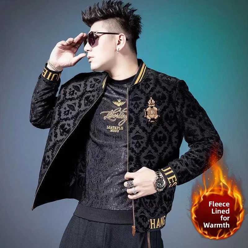 

ZhanChao Men's Fce Lined Embroidered Jaet Thiened Baseball Sle Outerwear Autumn Spring Faionable Zipper Closure Lo...