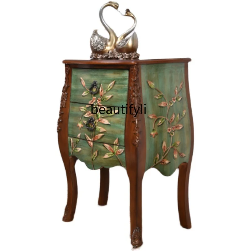 

American living room solid wood sofa edge corner few retro simple small round table bucket cabinet bedside storage side cabinet