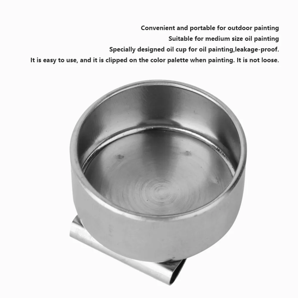 3pcs Portable Stainless Steel Oil Paint Palette Cup With Cover Reusable Palette Container Cup Artist Paint Cup Brush Cleaning