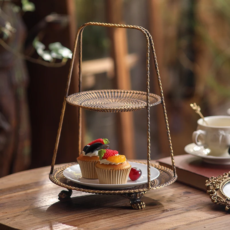 Round tray and cake stand with gold frame retro design and custom look