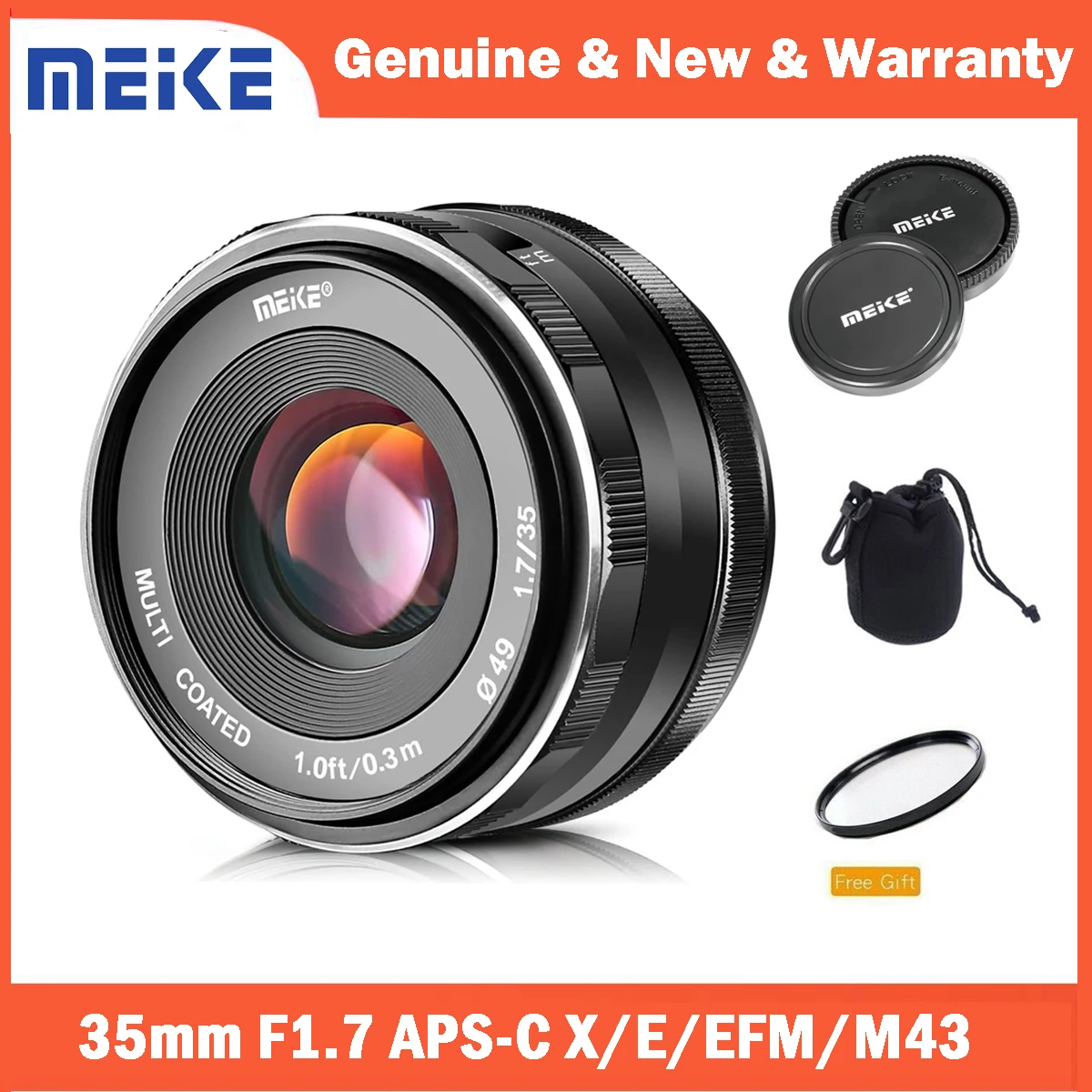 Объектив Meike 35 мм F1.7 APS-C для камер Panasonic Olympus 4/3 MFT M4/3 GH4 GH5 GH6 OM-1 Fujifilm X Sony E Canon EF-M M10 M5 с креплением