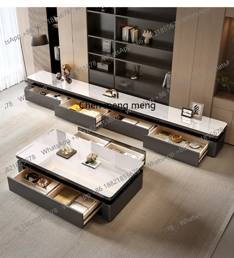 

TV cabinet solid wood floor Italian light luxury living room household coffee table storage extended combination