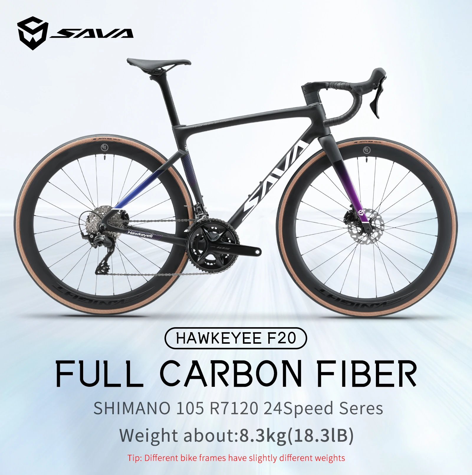 SAVA F20 Carbon Fiber Road Bike With Shimano 105 R7120 24 Speed Component Hydraulic Plate, Complete Adult Racing Bike