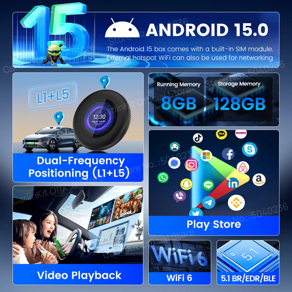 CarlinKit Tbox-Ultra 3 Android 15 CarPlay Ai Box 5G/4G LCD Screen