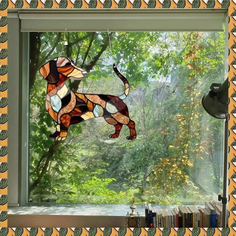 

A77I Dachshund Window Hanging Suncatcher Sun Catchers Indoor Outdoor Window Dachshund Dog Stain Glass Window Ornament