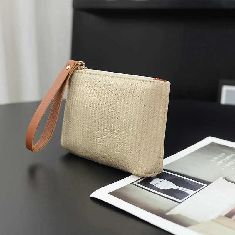 

Модный женский клатч-кошелек 2026 года, мини-кошелек из соломы, сумка для денег, кошелек для мелочи на молнии, картхолдер