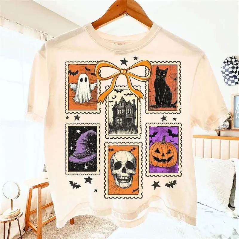 

loween Women's Regular T-irt Ghost Pumpkin Witch Clothes Cleanfit Sle PU Leather Nine Sve Ciwalk Suitable