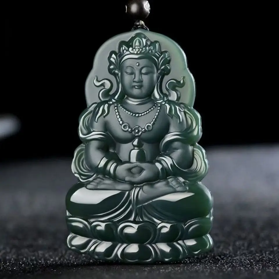 

Xinjiang Hetian Jade Sapon Tequus Guanyin Pendant Jade Guanyin Bodhisattva Luck Charm Necklace Pendant Frosted Bright Black Cyan